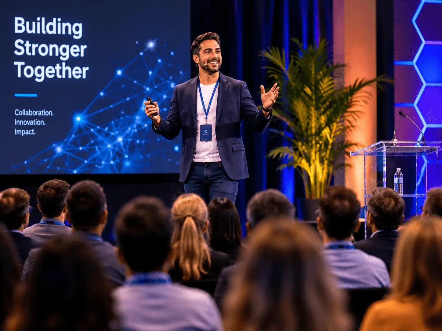 Keynote speaker presenting at a corporate event